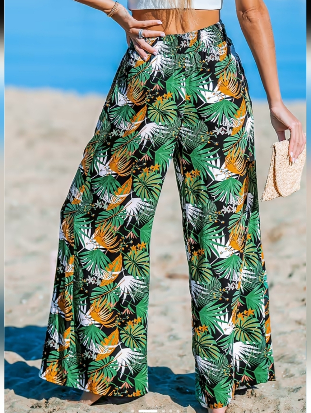 Cupshe Tropical Leaf Print Wide-Leg Pants, Size XL - Picture 4 of 6